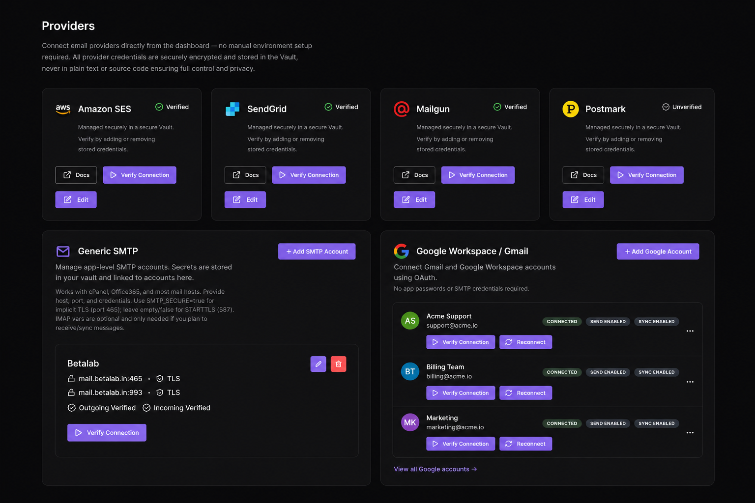 Kurrier providers and shared inbox screenshot